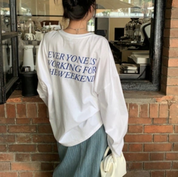 トップス Tシャツ カットソー 白トップス ビッグT 袖あり 長袖 かわいい 大人可愛い きれいめ シンプル カジュアル 大人 上品 おしゃれ お洒落 レトロ 大人女子 こなれ感 メンズライク