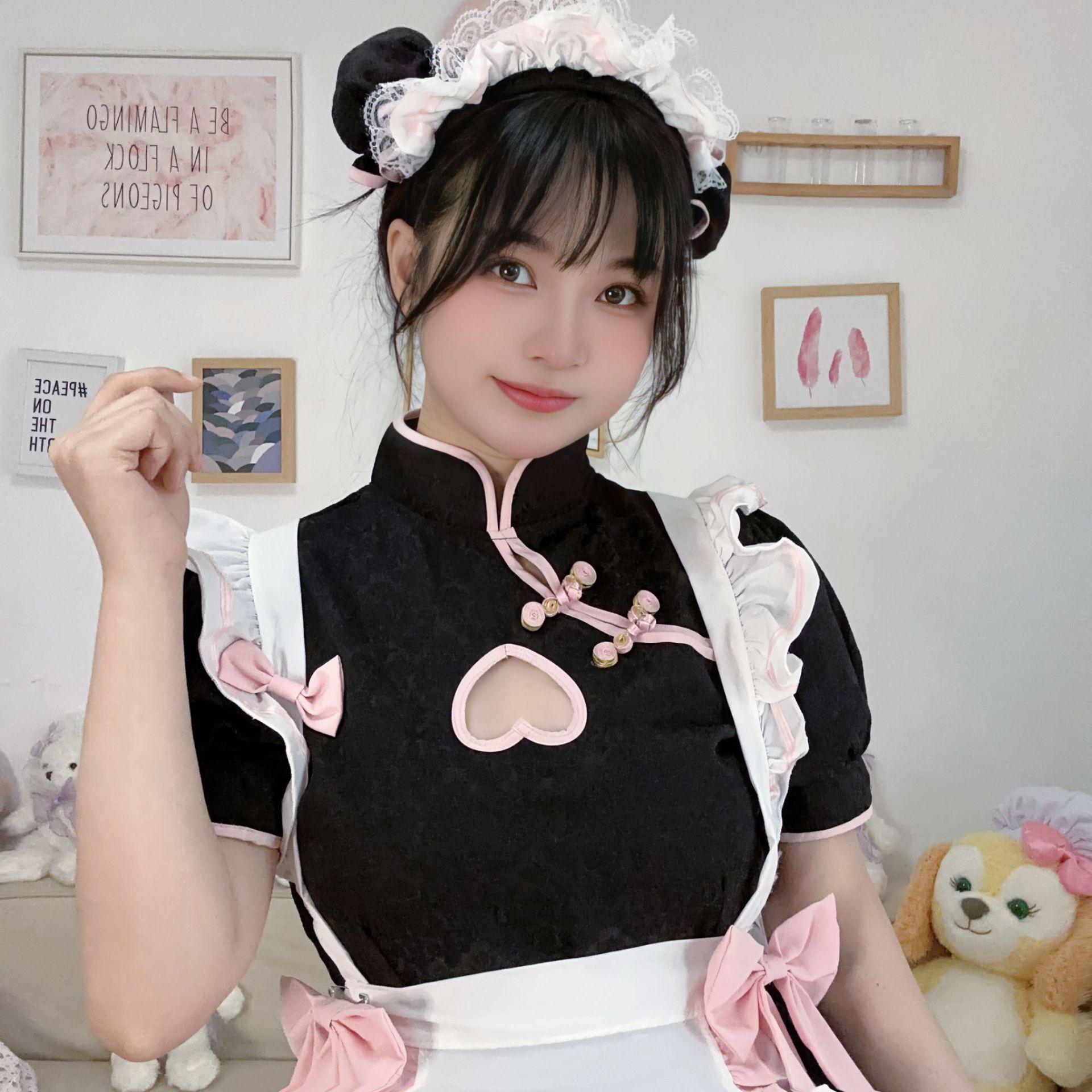 コスプレ レディースメイド服ロリータCOS透かし彫り新中式チャイナドレスメイド制服スーツワンピースドレス 韓国ファッション