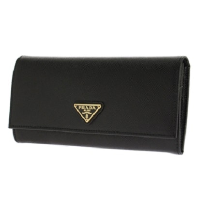 PRADA 1MH132S-TRIANG-NERO プラダ スナップ長財布 チェーン付パスケース 型押レザー ブラック/ゴールド