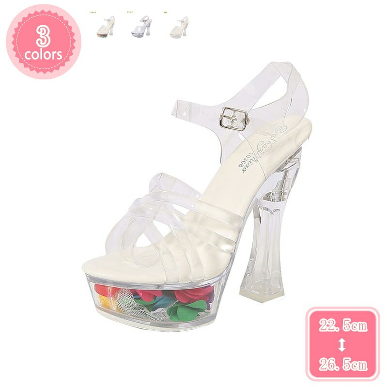 777円OFFクーポン サンダル レディース ハイヒール 14.0cm ストリート パーティー 夏用 スリッポン 美脚 柔らかい 厚底 防水台 セークシ アンクルストラップ 透明ソール ソフトクッショ