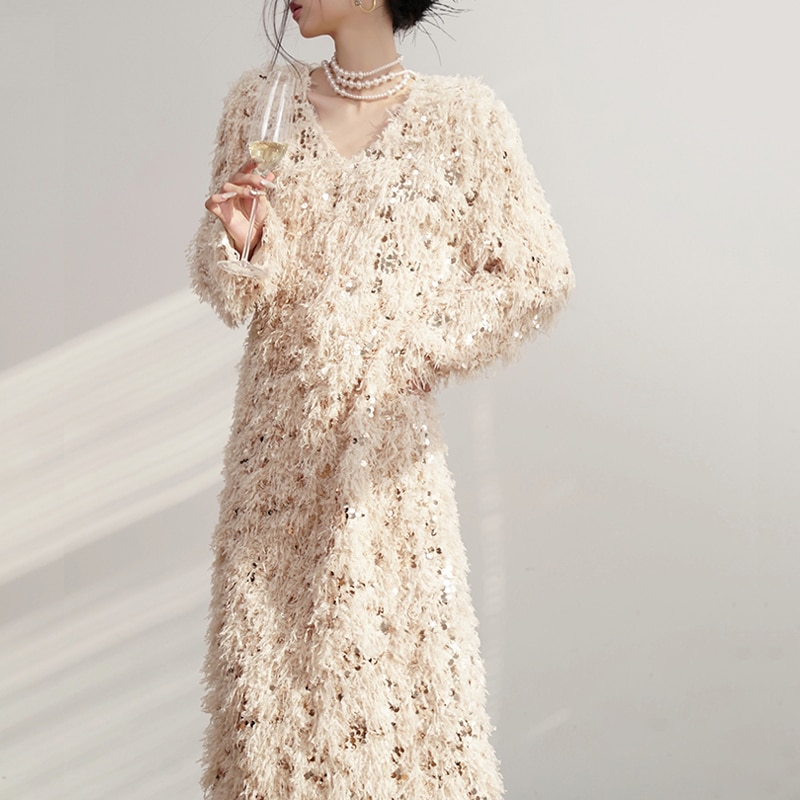 ロング丈 長袖 フェザー ワンピース OHCA0003 10,224円