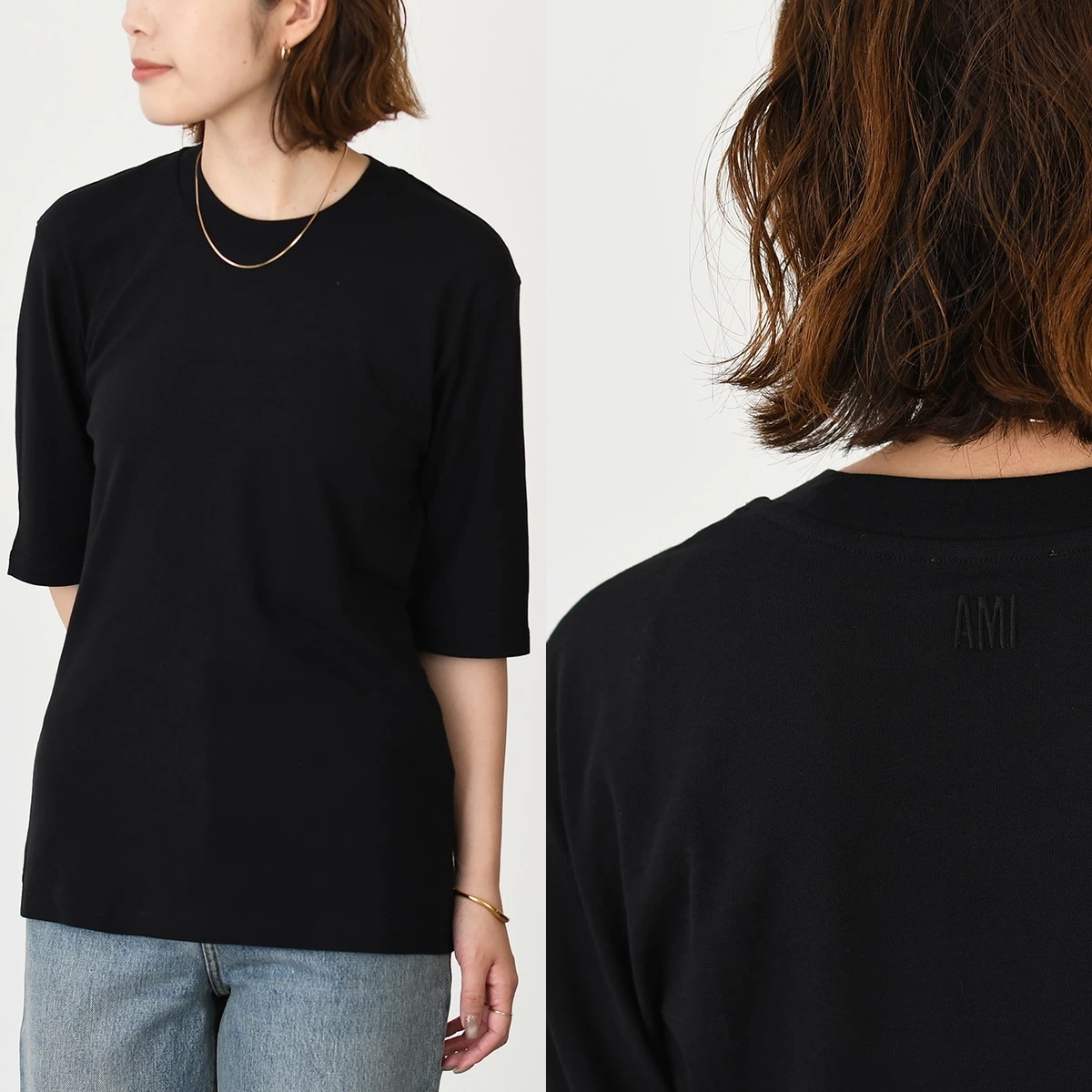 トップス ライトフルイドジャージーTシャツ レディース AMI ALEXANDRE MATTIUSSI FTS071JE051 ブラック