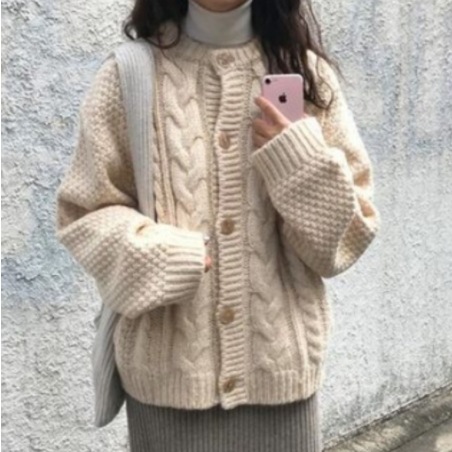 ざっくりニットカーディガン トップス アウター ニット カーディガン 長袖 スクエアネック もこもこ