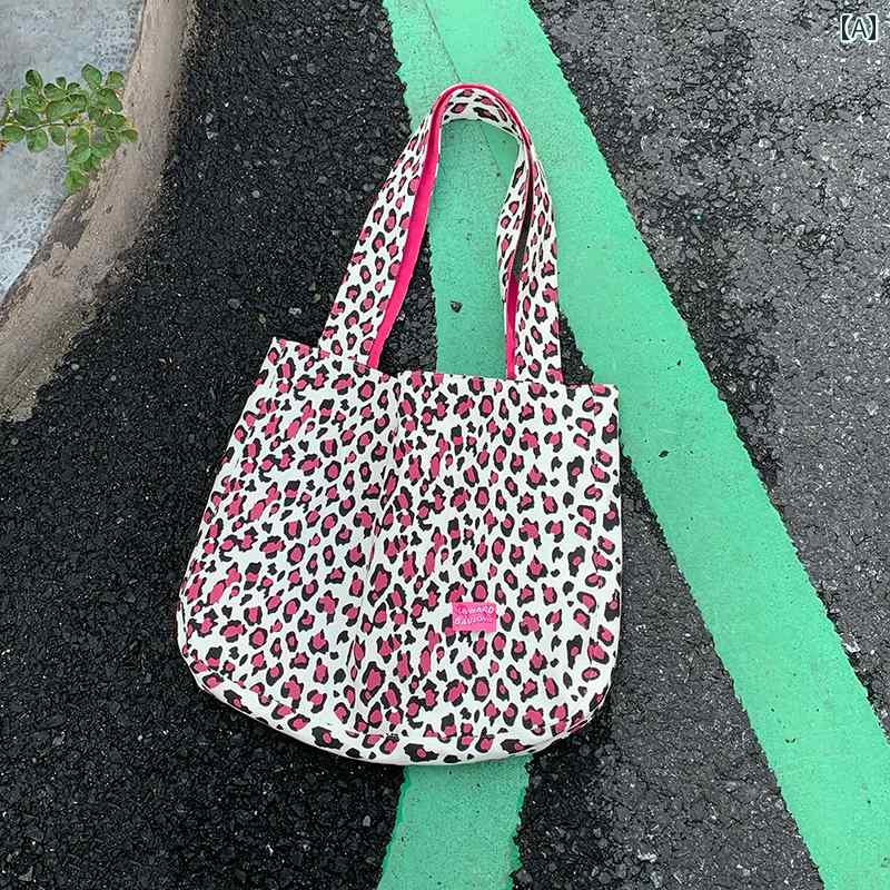 トートバッグ レディース 鞄 ヒョウ柄 レオパード キャンバス 韓国 大容量 通勤 通学 レトロ ショルダーバッグ かわいい ピンク