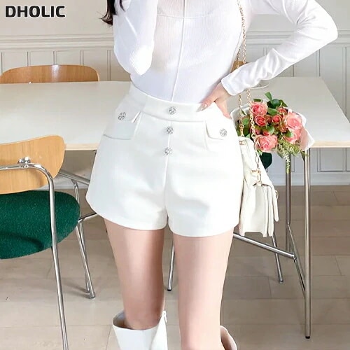 ショートジップアップビジューボタンスリムショートパンツ・1950006