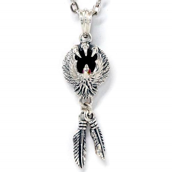 インディアンジュエリー ペンダント ネックレス イーグル 鷲 クロー 爪 フェザー 羽 天然石 オニキス レッド クリア ジルコニア メンズ レディース シルバー925