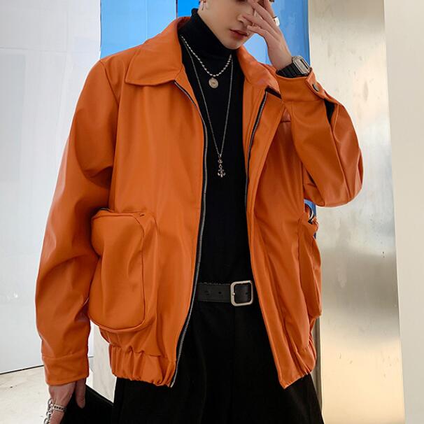 韓国ファッション メンズ アウター 秋服 長袖 PU レザー ジャケット PY04