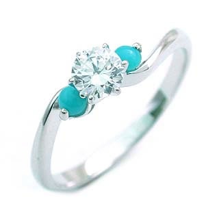 CanCam掲載( 12月誕生石 ) ターコイズ Pt ダイヤリング（婚約指輪エンゲージリング）楽ギフ_包装02P26Mar16