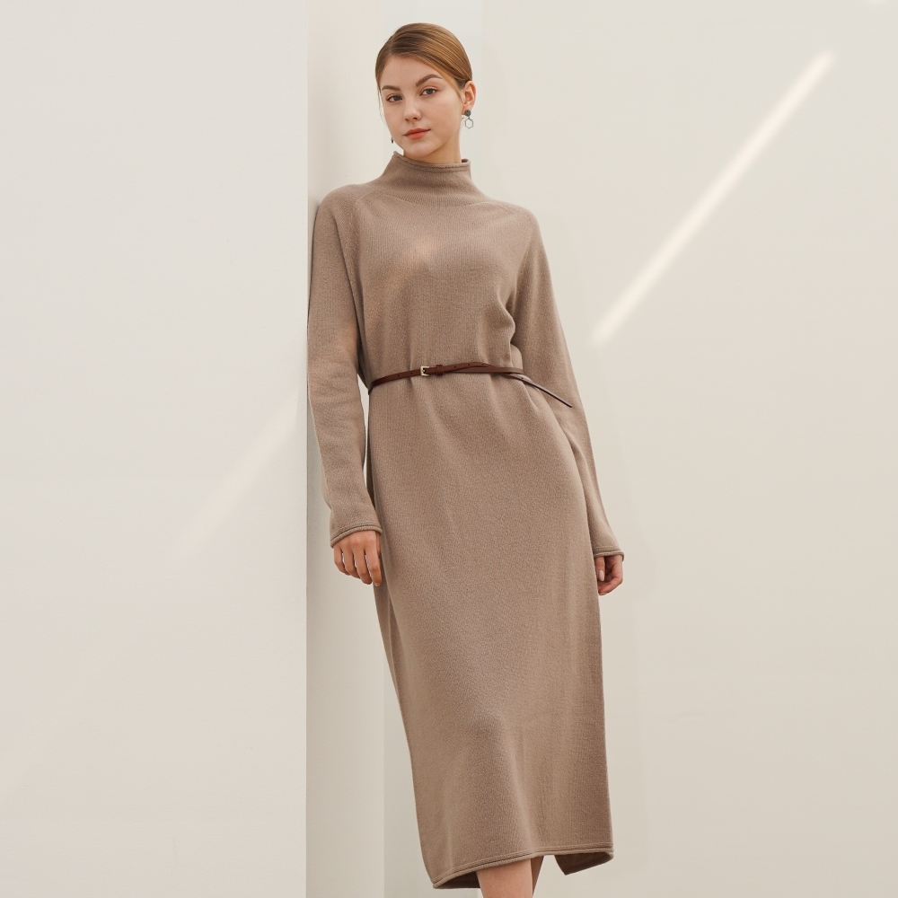 ACUD ハイネックカシミヤニットワンピース_ベージュ