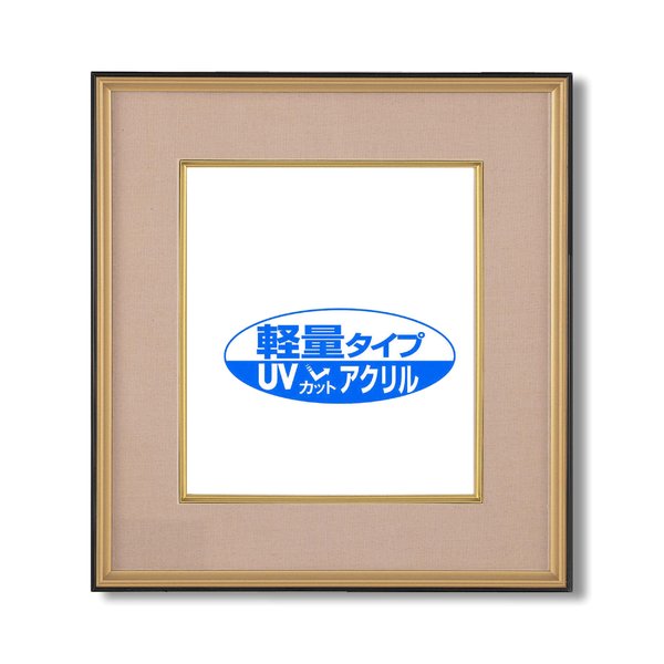 色紙額 黒金 色紙 マット付き 273x242mm ベージュ 色紙用 UV耐性 変色防止 色褪せ防止 UVカットアクリル仕様 フレーム 額縁 額