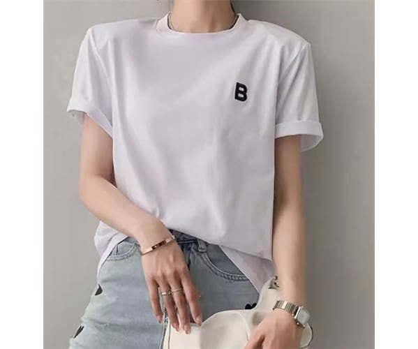 レディース トップス ロンT カットソー プルオーバー Tシャツ ロング ミドル丈 半袖 ラウンドネック 刺繍 綿 コットン 大人可愛い シンプル カジュアル おしゃれ かっこいい こなれ感 ラフ