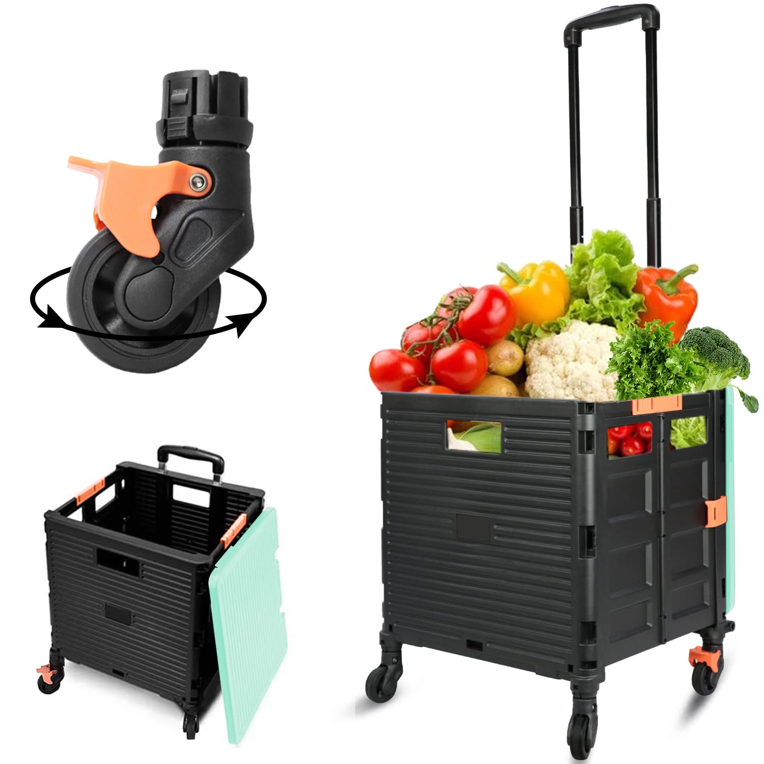 MAMBASNAKE キャリーカート 折り畳み 耐荷重40kg 55L 軽量 台車 4輪自在 360度回る 静音キャスター 3段階調整 蓋付き 座れる ストッパー付き 家庭用 買い込み お年寄り 敬老