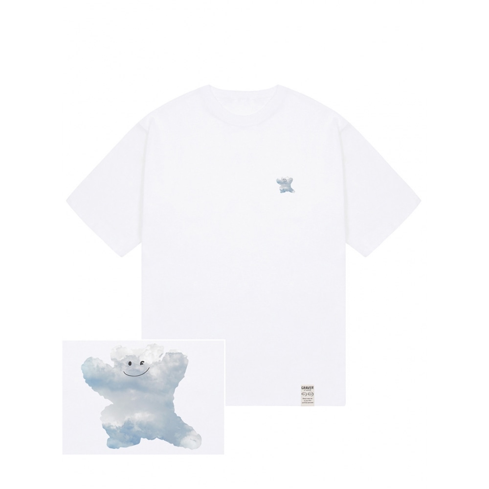 GRAVER スモールクラウドベアスマイルショートスリーブTシャツホワイト