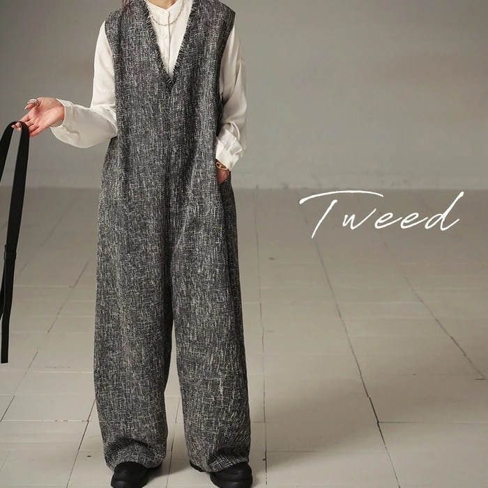 ツイードオールインワン オールインワン レディース 送料無料・8月9日10時～再販メール便不可