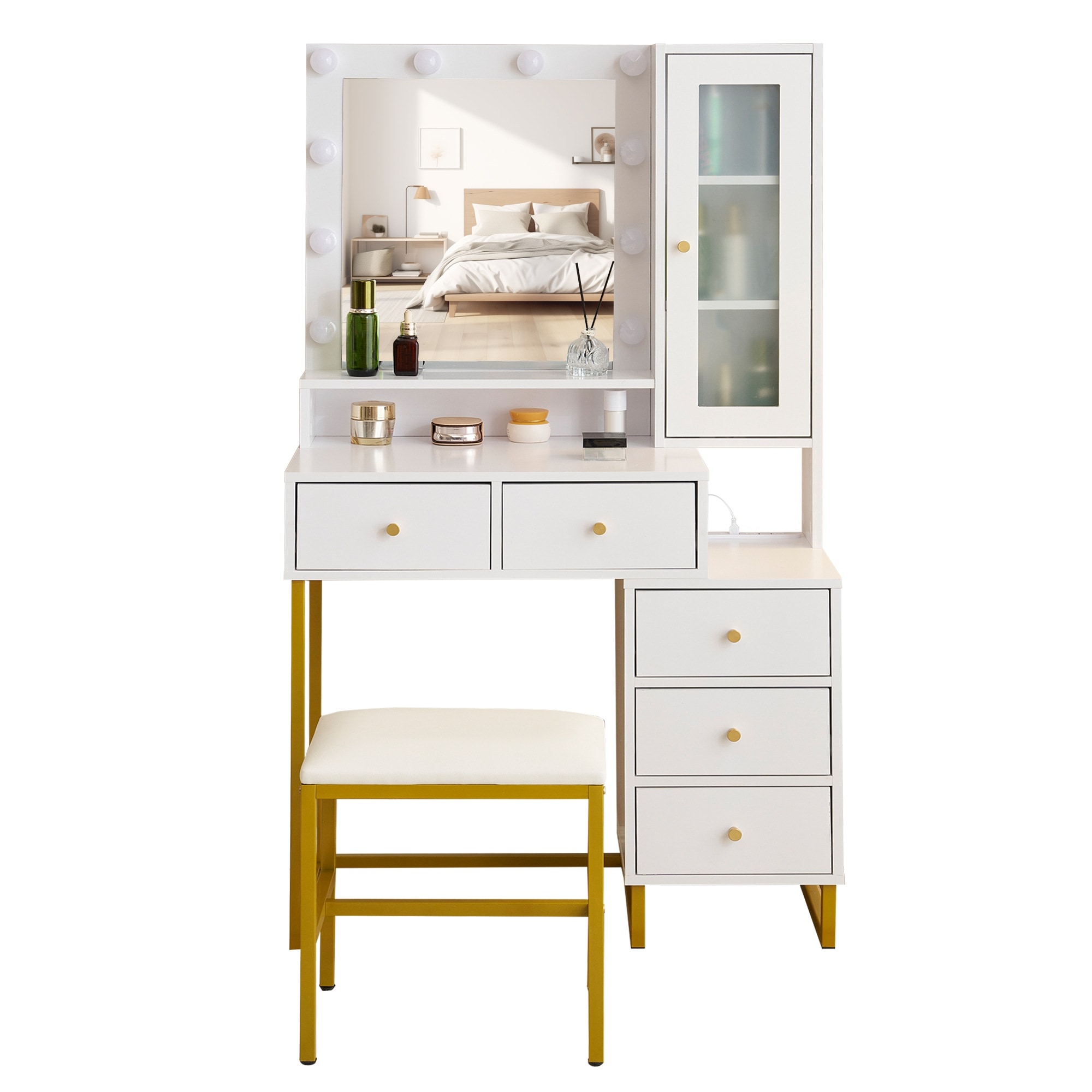 【即日発送】ドレッサー 化粧台 テーブル 鏡台 ライト付き コンセント付き 3色LED 女優ミラー 引き出し 収納 椅子 セット サイド収納 メイク台 シンプル 大容量 可愛い