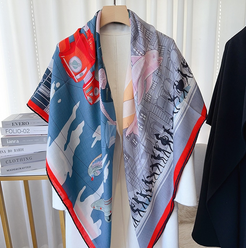 24秋冬シルクウール両面同色フレンチシルクウール織り大スカーフ女性通勤保温ストール