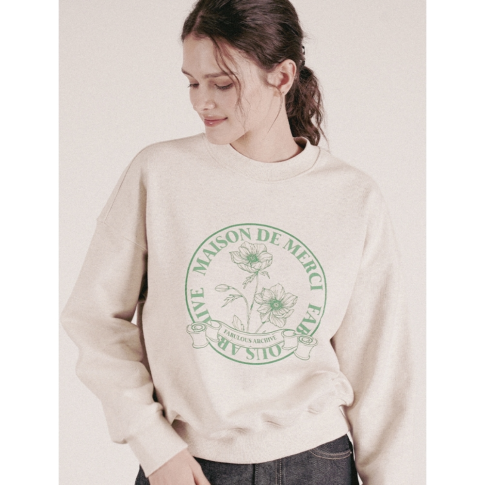 ショートアーカイブレディースクロップフレアサークルヘビースウェットシャツオートミール (FCD3TS711W)