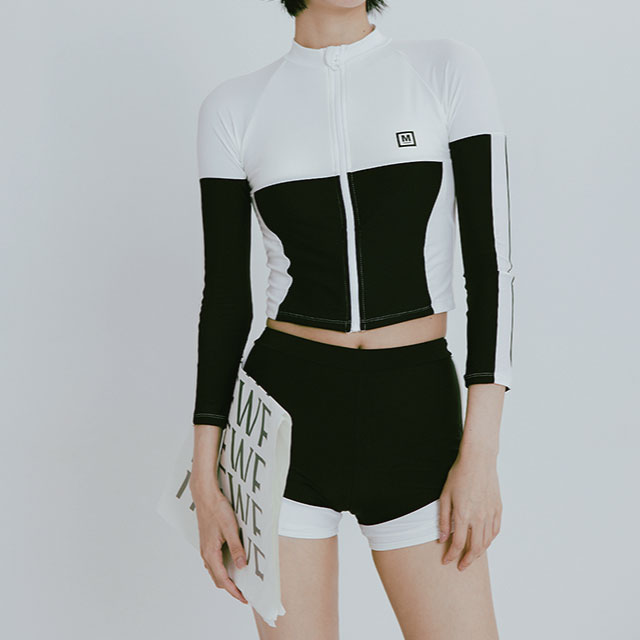 セパレート ラッシュガード 水着 バイカラー モノトーン モード 長袖 ショートパンツ タンキニ