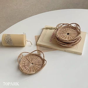 フラワーモチーフ ラタン コースター 2点セット おしゃれ 韓国インテリア 韓国雑貨 韓国っぽ インテリア雑貨