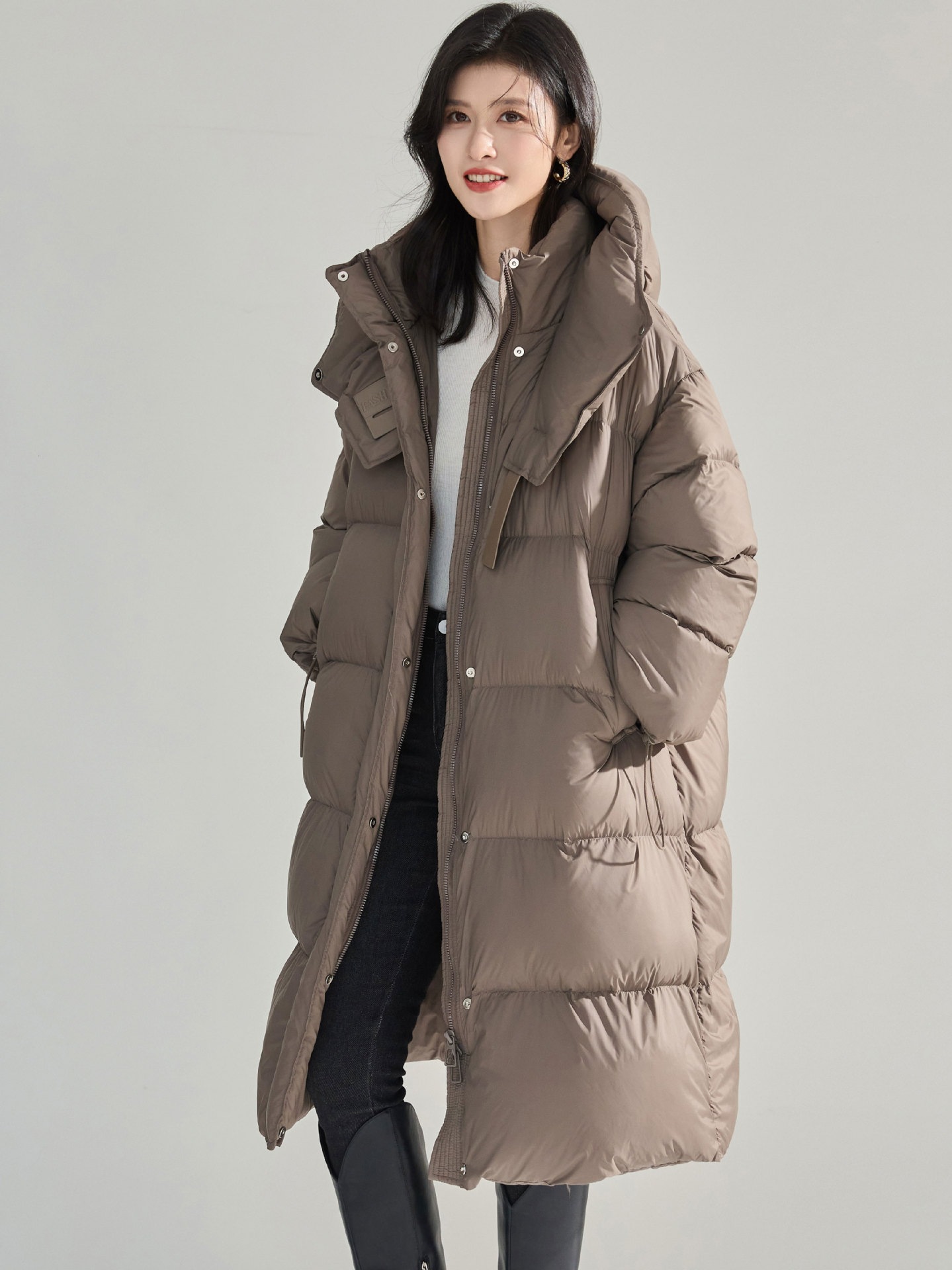 24冬重ポンド高グラム重ロング丈ニーダウンジャケット雲ゼロ圧縮スタンドカラーキャップ厚手ロングコート15975上着アウターコート レディース 冬コート レディース 冬ダウンコート