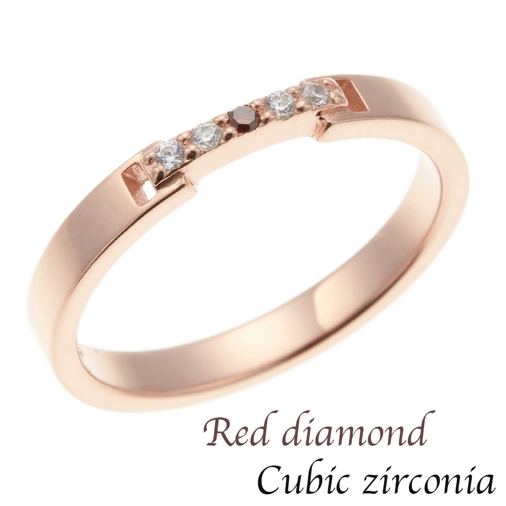 リング レディース レッドダイアモンド キュービックジルコニア シルバー925製 ピンクゴールド メ