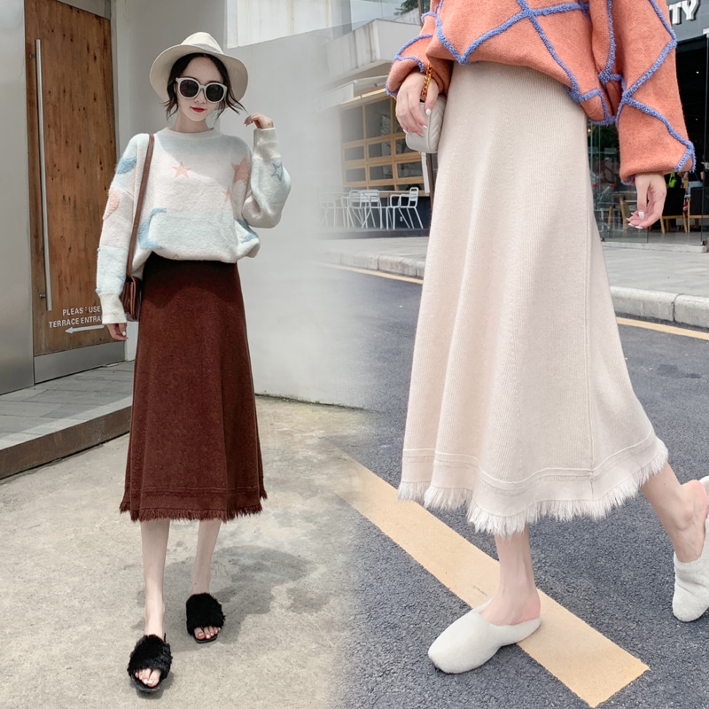 【送料無料】レディース スカート フリンジ Aライン ミモレ丈 3カラー 大人可愛い