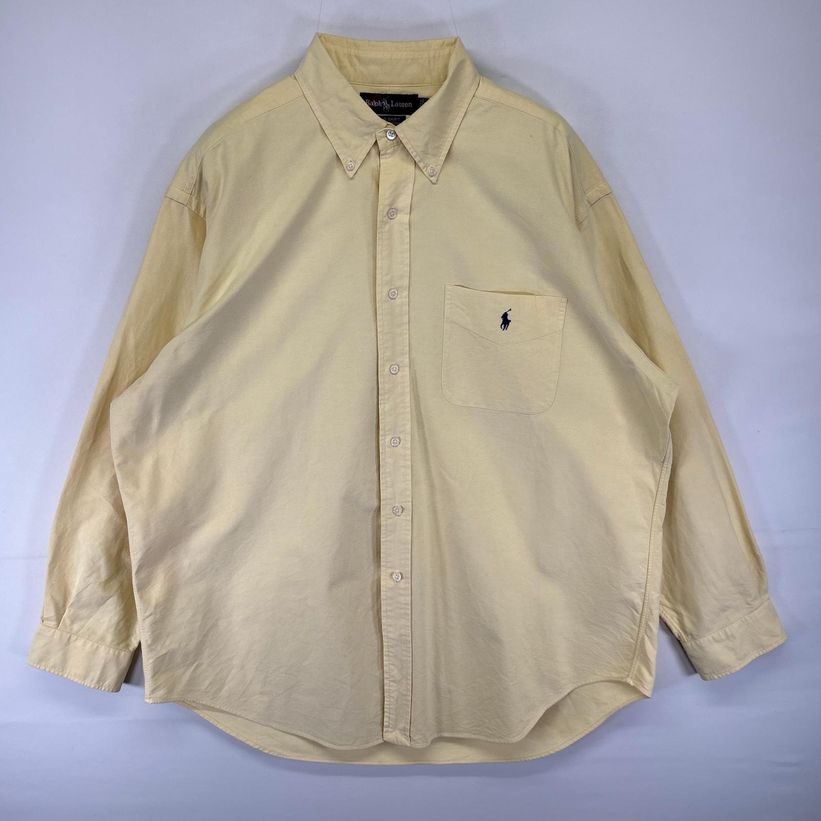 古着 ラルフローレン Ralph Lauren 長袖シャツ ボタンダウン ワンポイントロゴ刺繍 BIG SHIRT 胸ポケット L イエロー系 メンズ