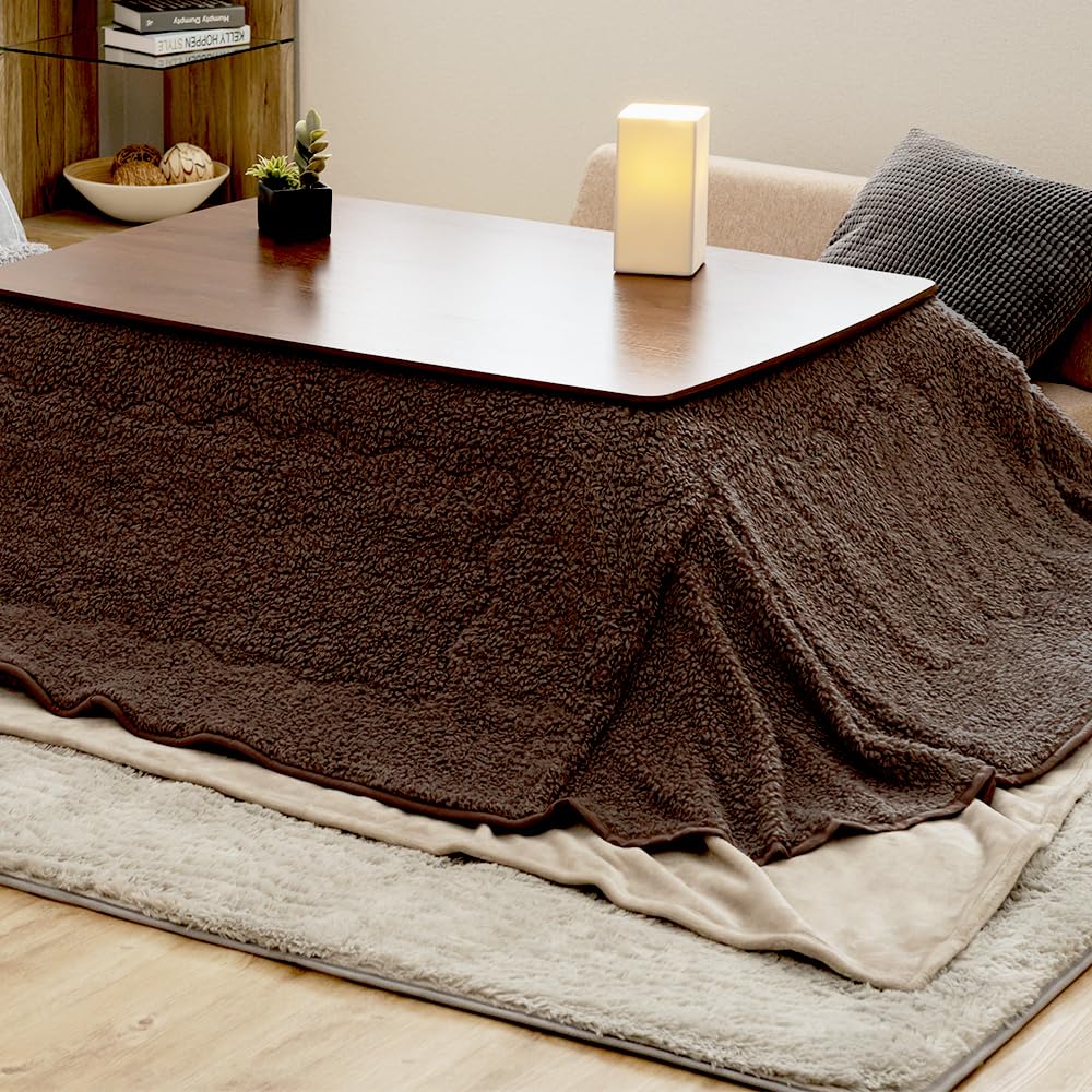 アイリスプラザ こたつ掛布団 長方形 180×220cm 省スペースこたつ掛布団 ボア 収納に困らないこたつ掛布団 抗菌綿を使用 防寒対策 暖かさ逃さない モカブラウン