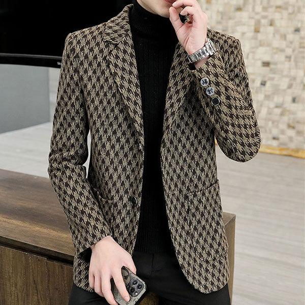 テーラードジャケット メンズ カジュアル 千鳥柄 ビジネススーツ