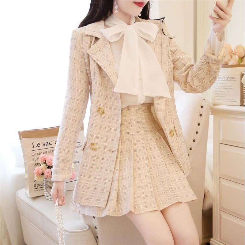 セットアップ レディース 高校生 中学生 ガーリー 制服風 コーデ 3点セット シャツ チェック柄