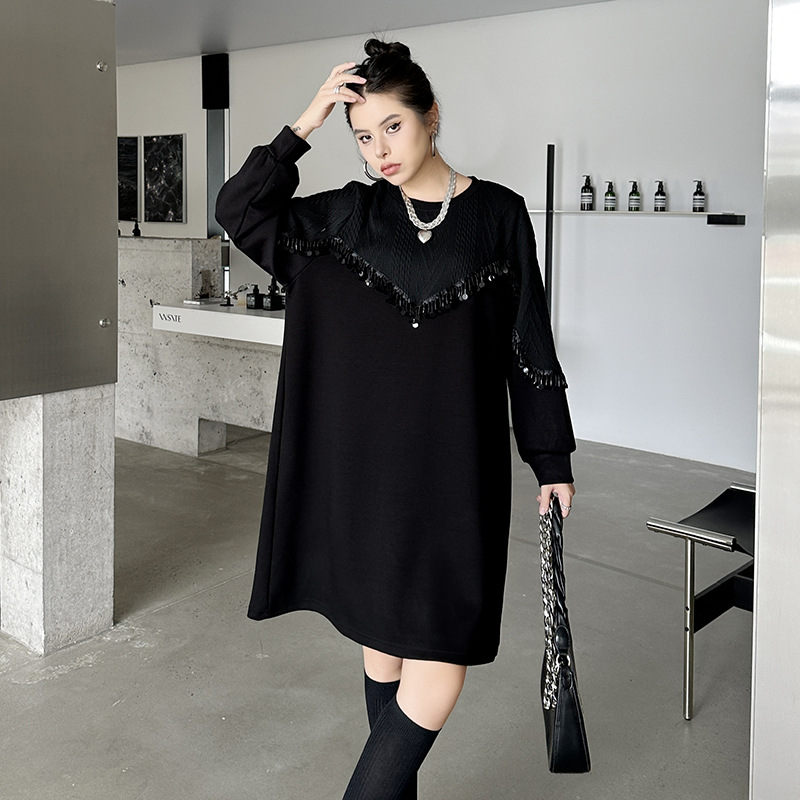 【J.Fashion】 ロングブラウス ニット ショートワンピース おしゃれ ピーズ飾り 個性的なデザイン レディース チュニック メガ割