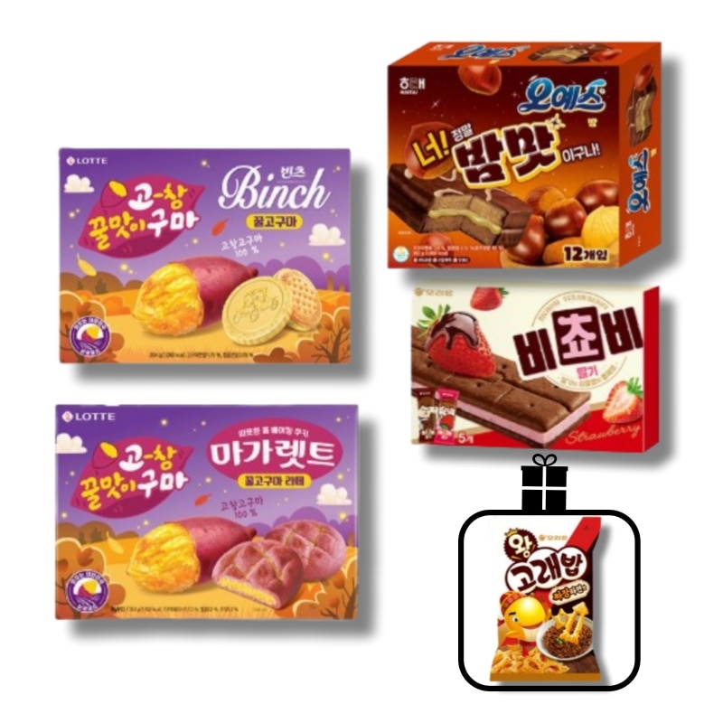 [NEWお菓子セット]ビーンツ 蜜芋204g×1個+マーガレット 蜜芋ラテ352g×1個+ヘテオーイエス栗360g×1個+オリオンビチョビ イチゴ125g×1個+GIFT大鯨ご飯118g×1個