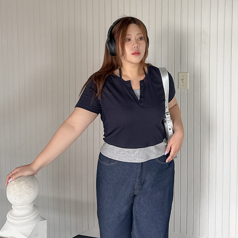 【イーブレットバイJSTYLE】イーブレットボーハリンホルターネックレイヤードカラーTシャツ JSTYLE