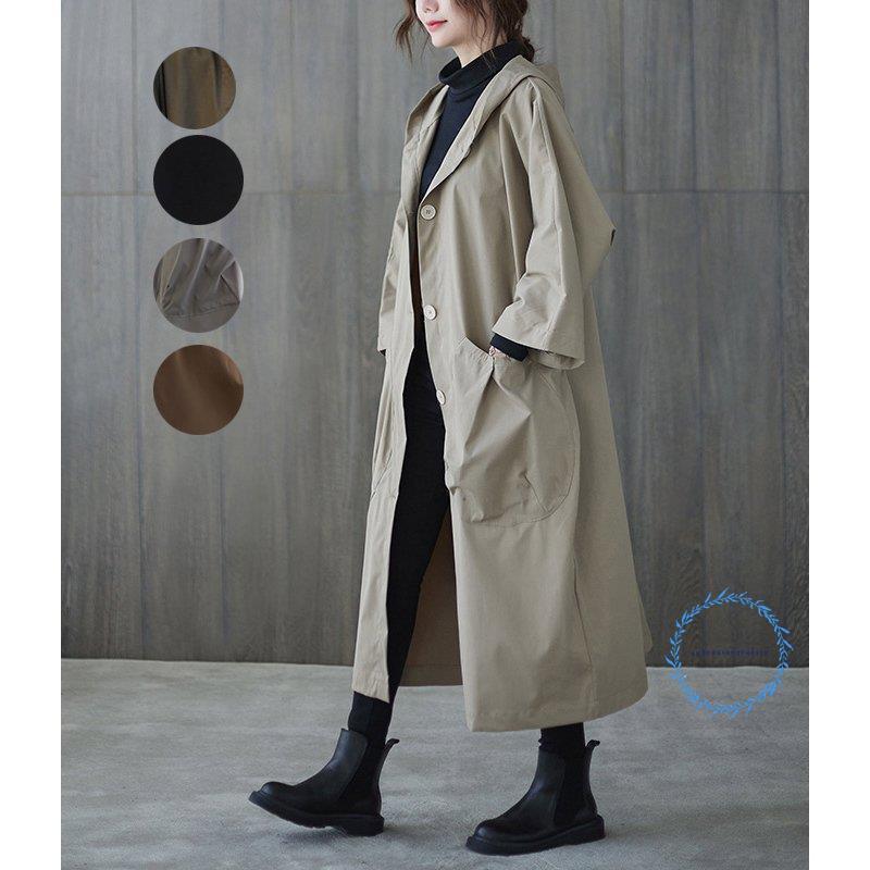 トレンチコート レディース30代 40代 50代 ロング丈ジャケット黒 スプリングコート 春コート 薄手アウター 秋服 カジュアル韓国風オーバー ゆったり トレンチコート