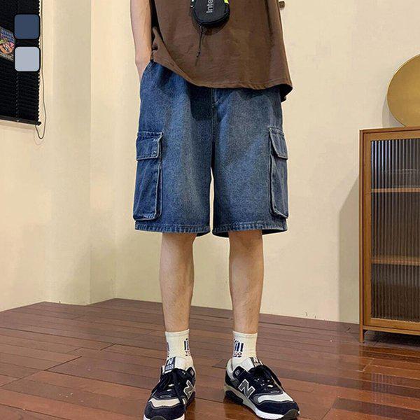 夏のメンズカジュアルカーゴルーズフィットウォッシュデニムショートパンツ DMS-JEH-SDD231