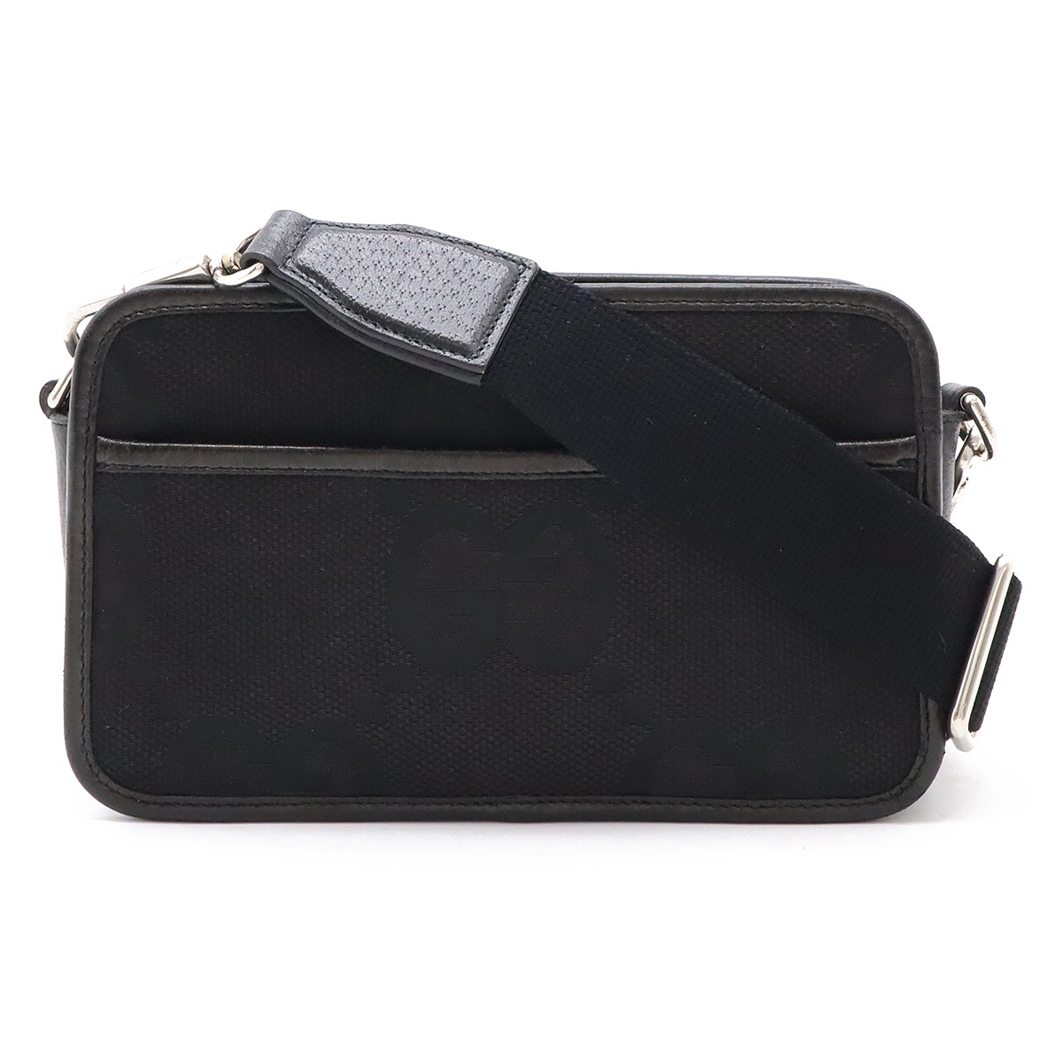 ジャンボGG ミニバッグ ショルダーバッグ ポシェット 2WAY クラッチバッグ キャンバス レザー ブラック 黒 シルバー金具 69607