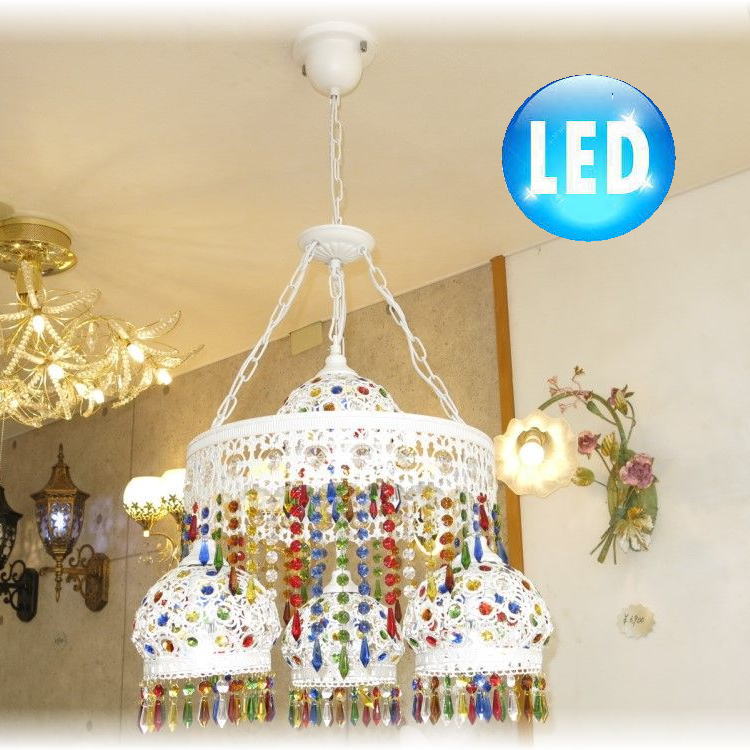 【LED付き！】新品 可愛いデザイン LED クリスタルアート ペンダントライト アジアン タイプ