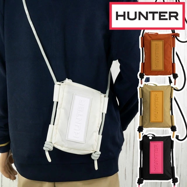 ハンター ショルダーバッグ メンズ UBP1514NRS ラベル リップストップ リサイクル ナイロン フォンポーチ ショルダーポーチ 斜め掛け 肩掛け 手持ち 小型 耐水 ロゴ アウトドア カジュア