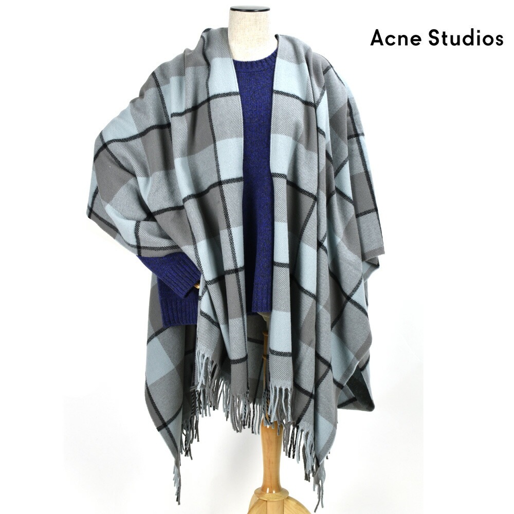 アクネストゥディオズ Acne Studios CA0020-AMA000 GRAY/BLACK 大判ストール ロゴ チェック グレー ブラック レディース[ca0020-ama000]