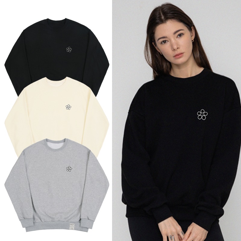 [UNISEX]Line flower dot logo smile sweatshirt_3color