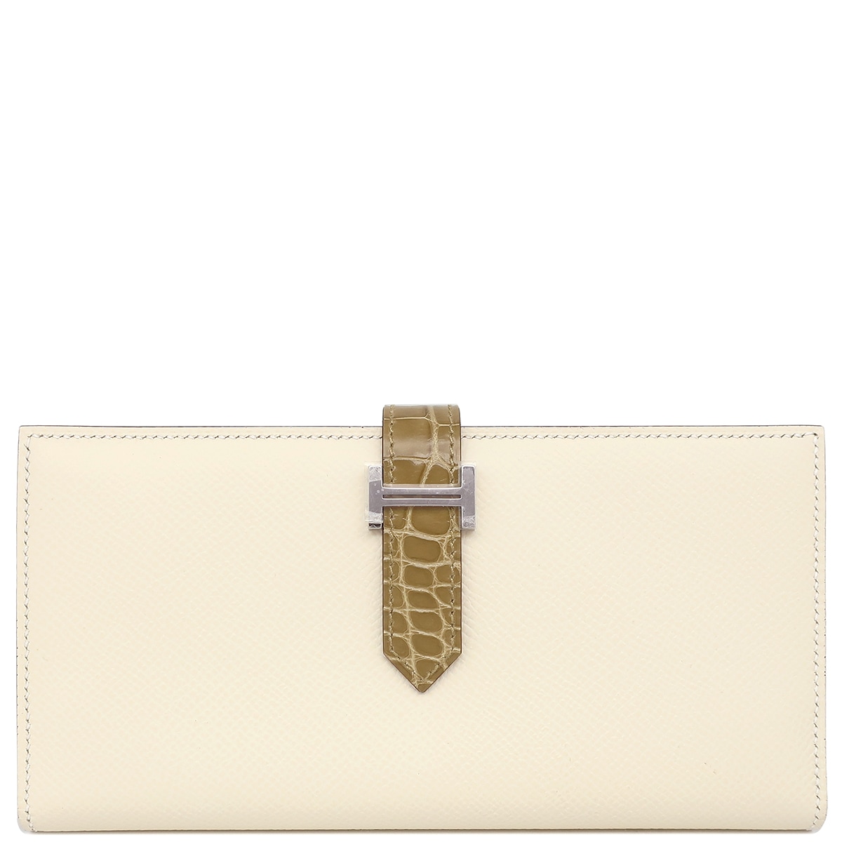 エルメス HERMES 長財布 ベアンスフレ タッチ ヴォーエプソン アリゲーター ナタ×ベージュサブレ シルバー金具 新品 未使用 アイボリー クロコ 二つ折り財布 U刻印 【箱】【中古】