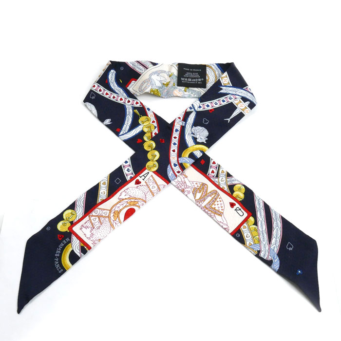 HERMES エルメス DAME DE COEUR ダム ドゥ クール ツイリー スカーフ ノワール/ルージュ/オール H063959S 01 ラインストーン レディース 中古 美品