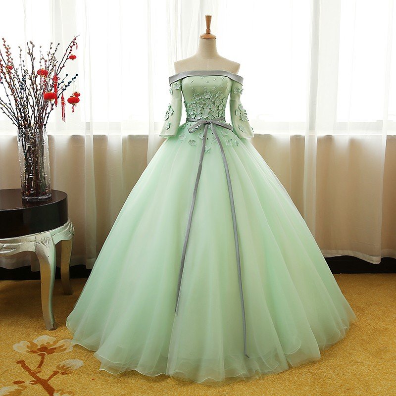 ウェディングドレス 演奏会用ロングドレス カラードレス 人気 ペールオレンジ カラオケ大会 ステージ衣装 グリーン 16,212円