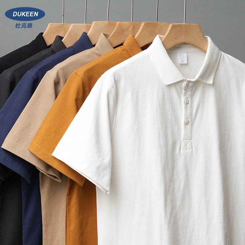 320g ヘビーコットン Polo シャツ メンズ 半袖 夏 上質 五分袖 ルーズラペル Tシャツ 五分袖