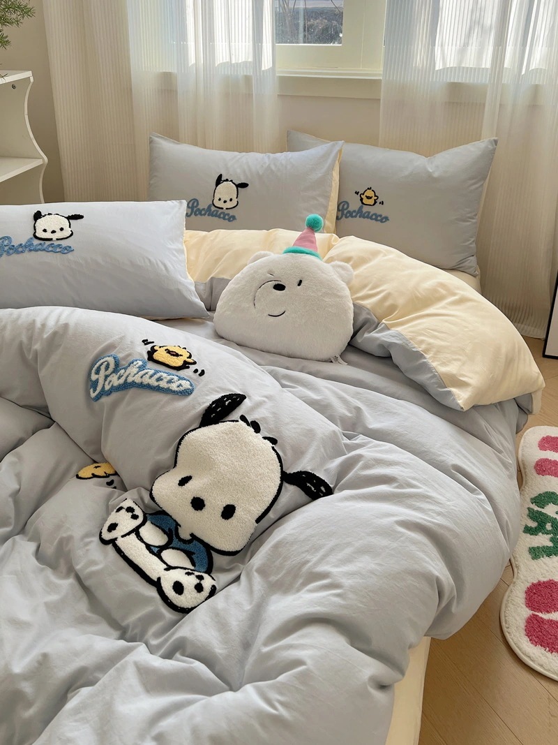 パチャドッグタオル刺繍コットン4点セット 綿1.5 かわいいベッド3点セット 1.ベッドシーツ 5,202円