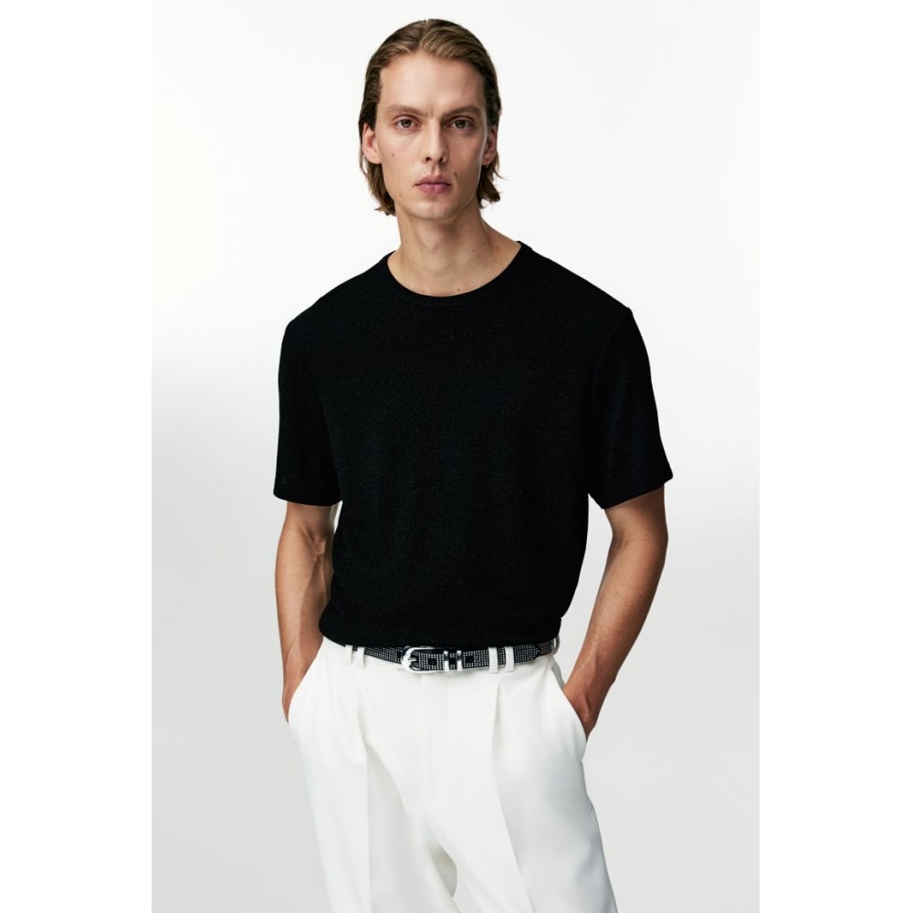 H&M レギュラーフィットグリッター T シャツブラック