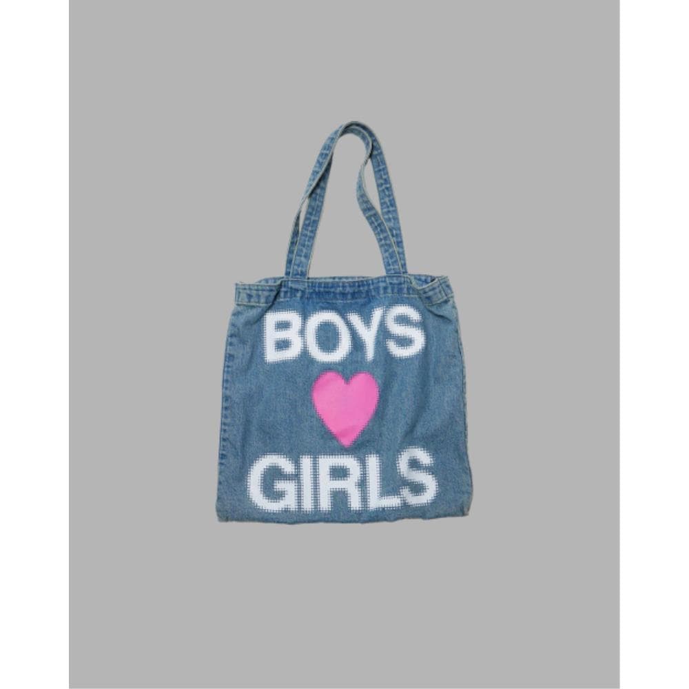 THE MUSEUM VISITOR BNG PRINTED WASHED DENIM TOTE BAG LIG