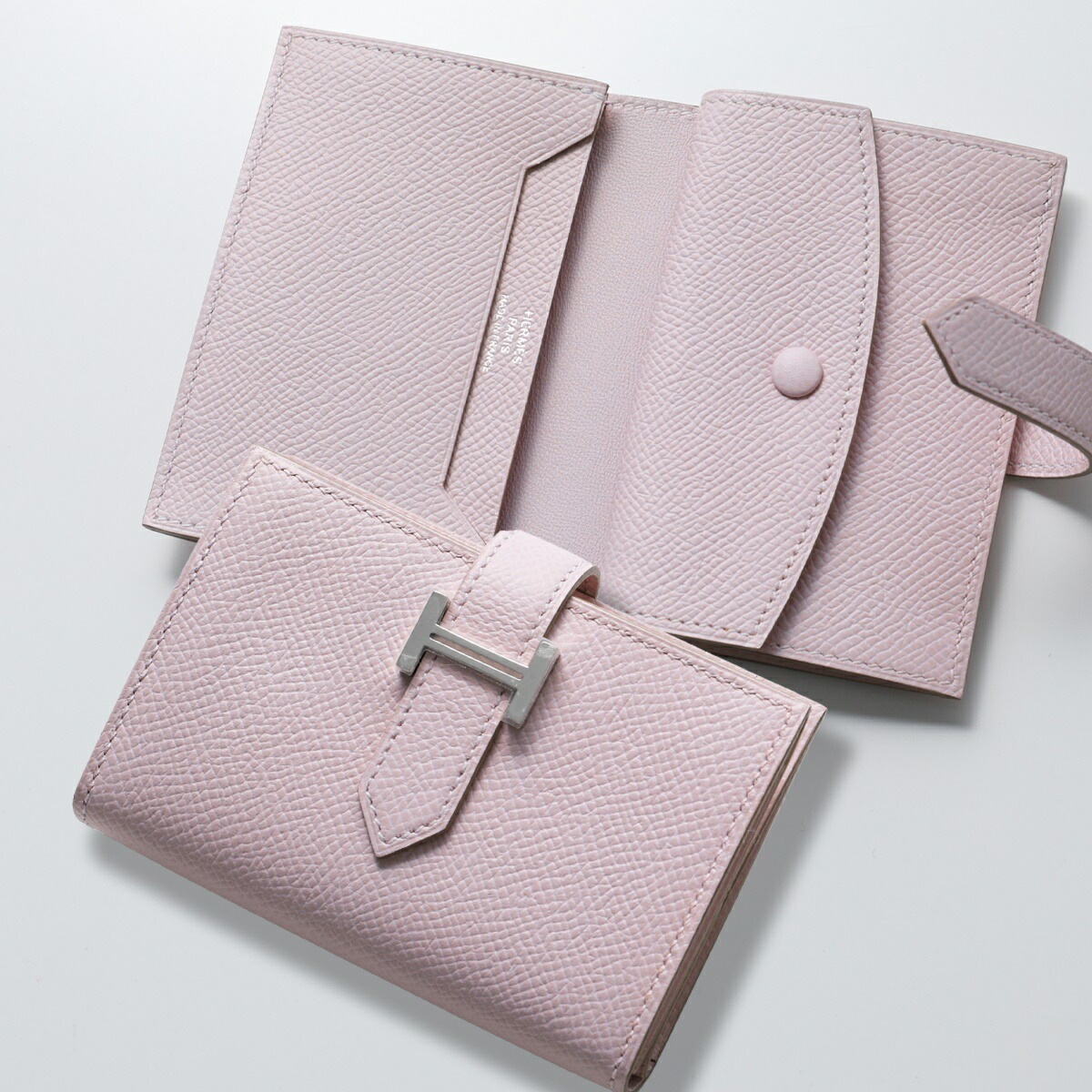 HERMES エルメス 二つ折り財布 BEARN MINI ベアンミニ 039796CK レディース エプソン レザー ミニ財布 豆財布 Hパーツ B刻印 SV金具 MAUVE-PALE