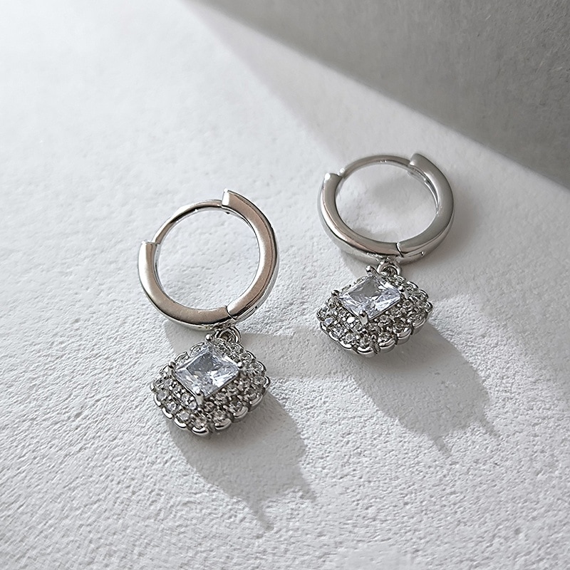 【Silver 925】スクウェアストーン×ジルコニアフープピアス　アクセサリー　ジュエリー　アレルギー対応