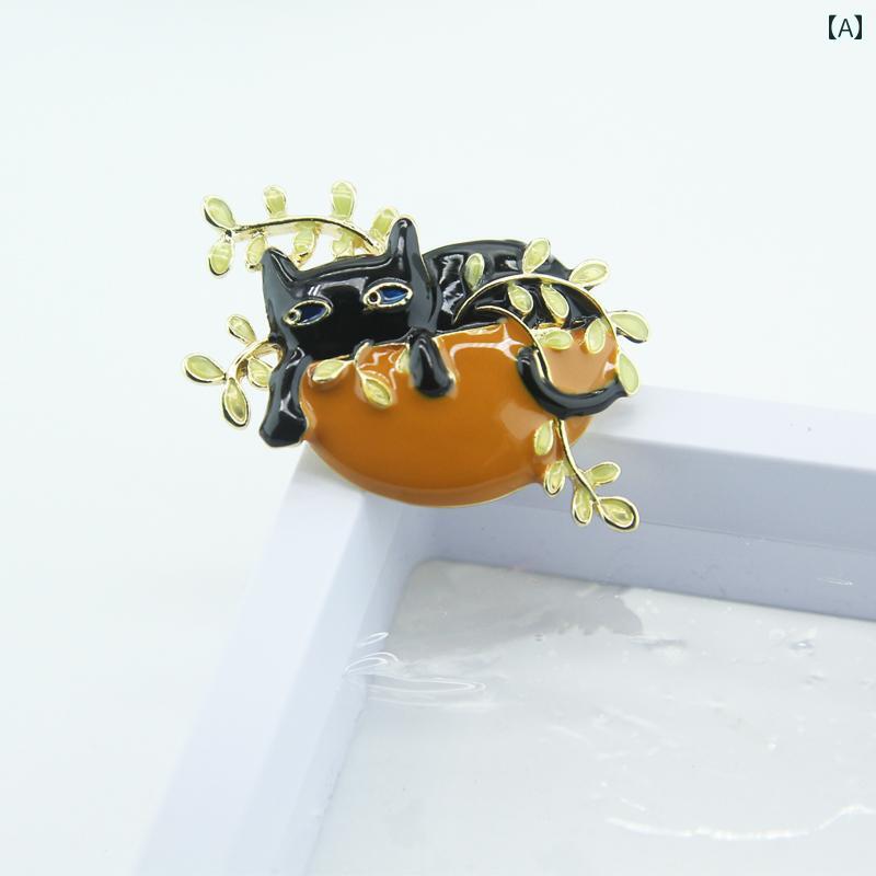 ブローチ 卒業式 入学式 おしゃれ 鉢植え 植物 黒白 猫 形 かわいい レディース エナメル 衣類 アクセサリー ピン 動物